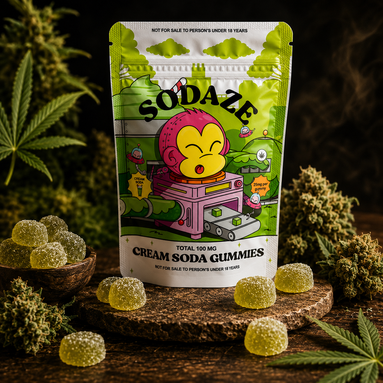 SODAZE 100mg THC gummies by The Baked Monkey